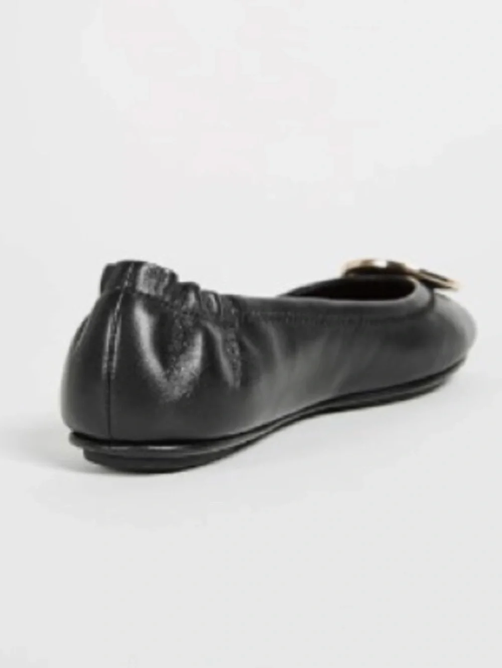Tory Burch Minnie Leather Travel Ballet Flats Gold Logo Medallion Black Size 8